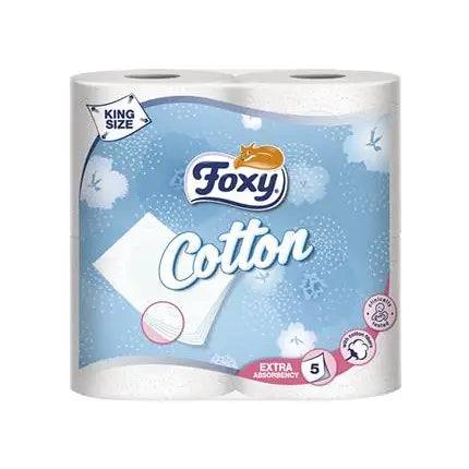 Foxy Cotton klósettpappír, 5 laga 4 rúllur í pakka