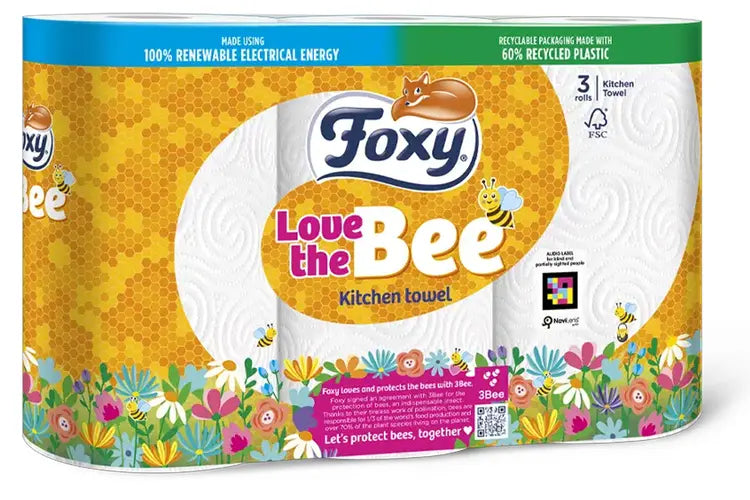 Foxy Love the Bee 3 laga Eldhúsrúllur 3 stk. í pakka